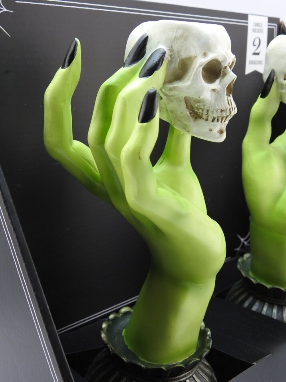 Martha Stewart Halloween Witch Hands Skulls Taper Candle Sticks Pair Holder NIB - Picture 4 of 11